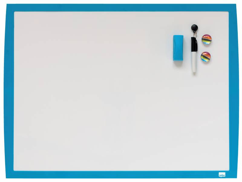 Nobo Petit Tableau Blanc Magnétique 585x430 - Cadre aux Couleurs Vives - Accessoires de Tableau Blanc Assortis - Bleu