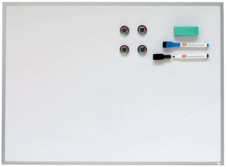 Nobo Petit tableau blanc magnétique avec cadre en aluminium 585 x 430 mm - Effaçable à sec - Blocs adhésifs - Idéal pour les bureaux et les espaces familiaux - Comprend des marqueurs, des aimants et une gomme compacte de couleurs assorties - Couleur B