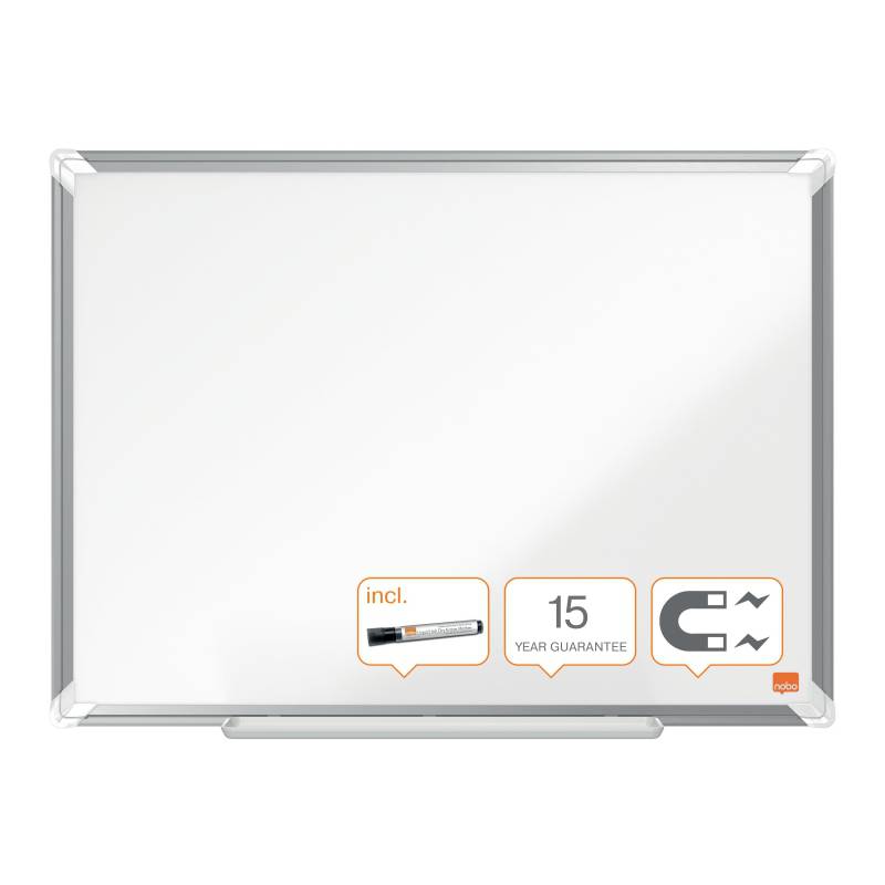 Nobo Premium Plus Tableau Blanc Magnétique en Acier Laqué 600x450mm - Montage en Angle - Surface Effaçable Facile - Couleur Blanche