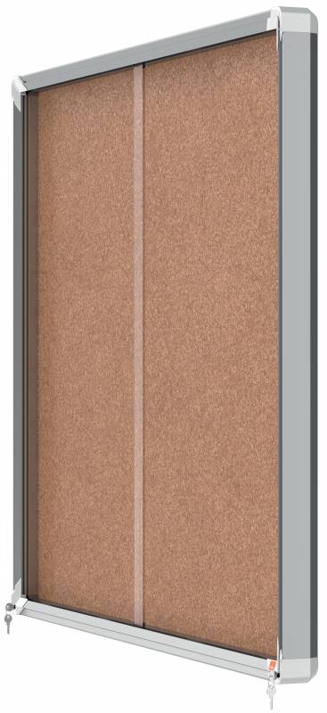 Nobo Premium Plus Vitrine à Portes Coulissantes avec Fond en Liège 15xA4 - Serrure d'angle Intégrée - Surface Autocicatrisante - Naturel