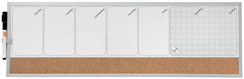 Nobo Small Magnetic Board Weekly Planner 585x190mm - Cork Strip - Adhésifs et Aimants - Gris