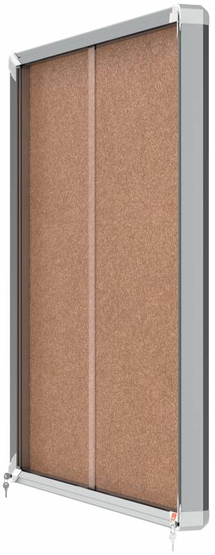 Nobo Vitrine Intérieure pour 12 Feuilles A4 avec Surface en Liège et Porte Coulissante - 997x972x54mm - Panneau de Liège, Verre de Sécurité, Cadre en Aluminium - Couleur Naturelle