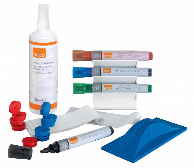 Nobo Whiteboard User Kit - Comprend des marqueurs, une gomme, un spray et un chiffon de nettoyage - Accessoires pour tableau blanc - Couleur Blanc