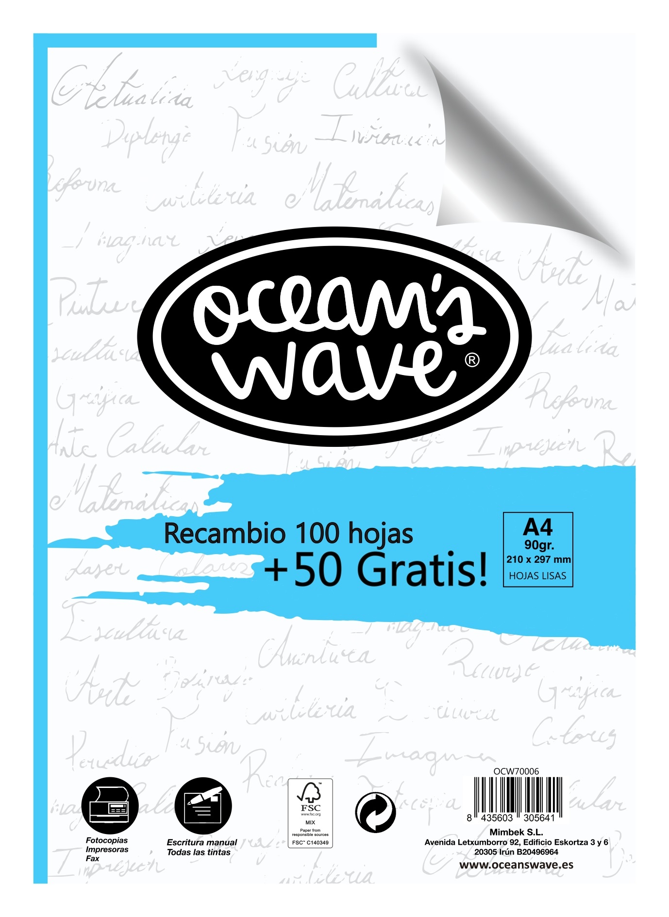 Oceans Wave Lot de 100 Feuilles A4 90gr + 50 Offertes - Couleur Blanc