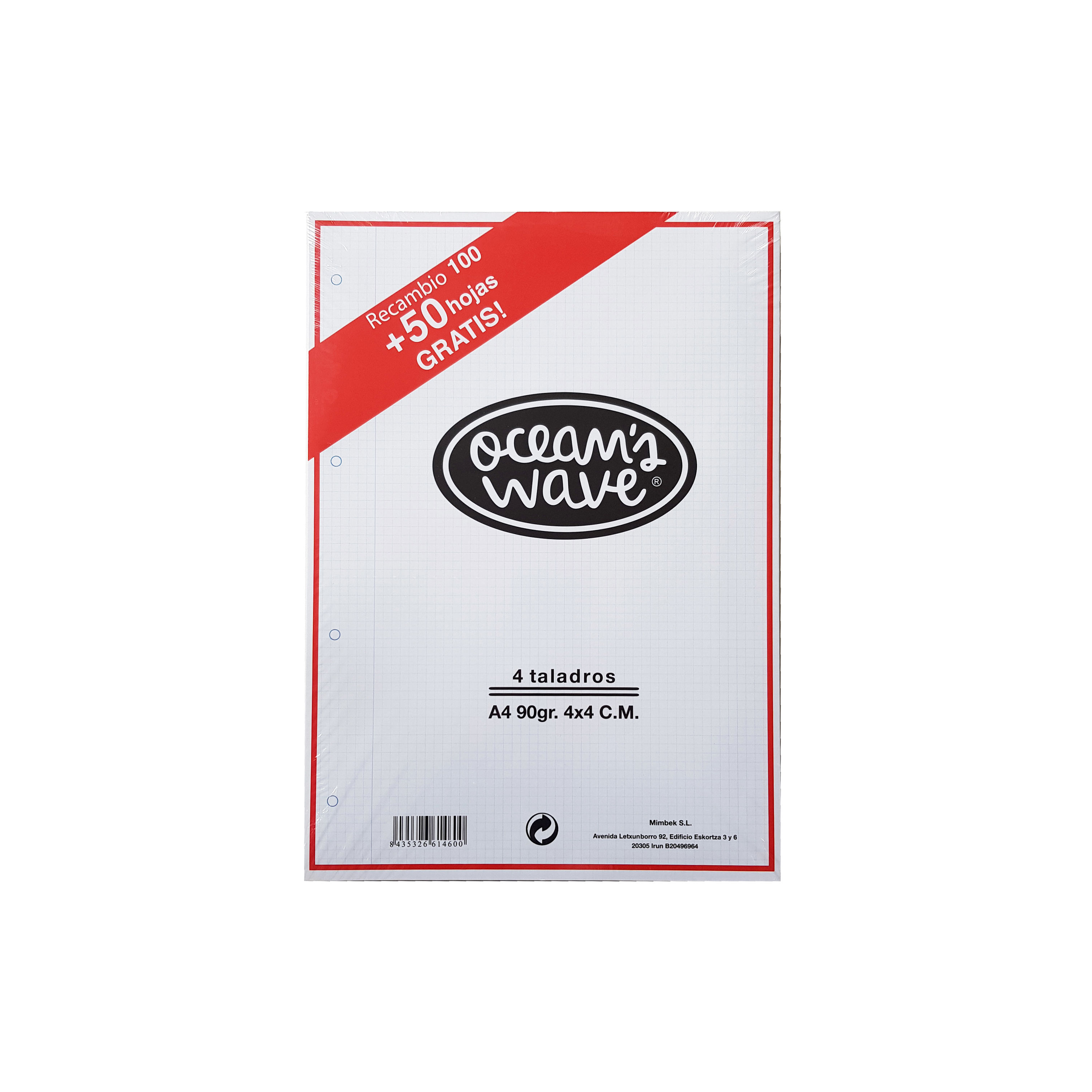 Oceans Wave Lot de 100 Feuilles Quadrillées 4 Trous A4 90gr + 50 Offertes - Grille 4x4 - Couleur Blanc