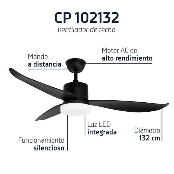 Orbegozo CP 102132 Ventilateur de plafond - Moteur AC puissant - Éclairage LED - Minuterie programmable - Télécommande - Design élégant