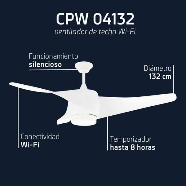 Orbegozo CPW 04132 Ventilateur de plafond intelligent - Puissant et silencieux - Contrôle WiFi - Lumière LED 3 tons - Télécommande - Idéal pour n'importe quelle pièce