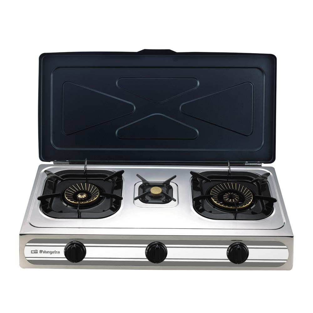 Orbegozo FO 3500 - Cuisinière à gaz compacte et efficace - Allumage piézoélectrique - 3 brûleurs - Corps en acier inoxydable - Idéal pour l'extérieur