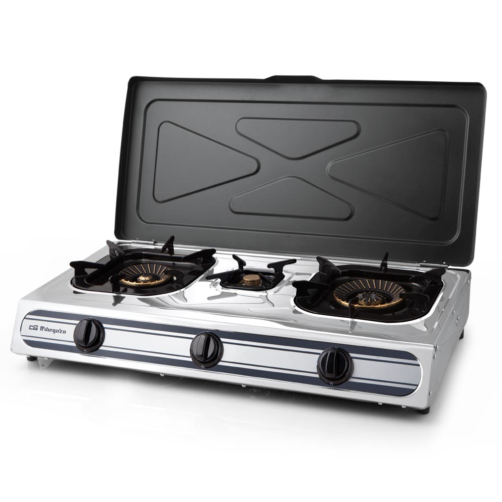 Orbegozo FO 3510 Réchaud à Gaz Inox - Compact et Sûr - 3 Brûleurs - Allumage Piézoélectrique - pour Gaz Butane/Propane