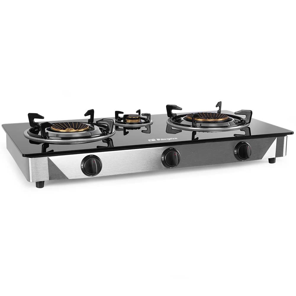 Orbegozo FO 3520 Elegance Cuisinière à Gaz - Allumage Piézoélectrique - 2 Brûleurs Triple Couronne - Sécurité FFD - Acier Inox et Verre Trempé - pour Gaz Butane et Propane
