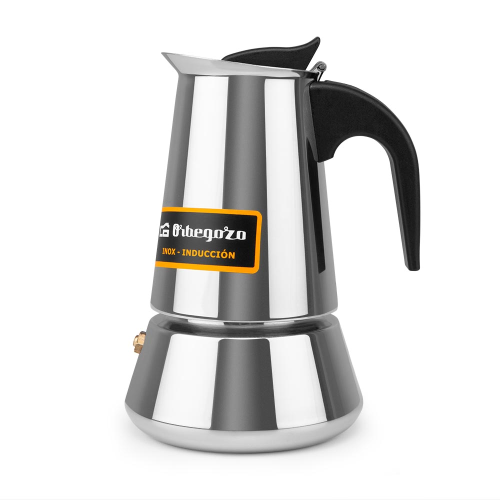 Orbegozo KFI 460 Cafetière en acier inoxydable résistante et polyvalente - Capacité de 4 tasses - Convient à tous types de brûleurs - Poignée ergonomique - Arôme maximal - Passe au lave-vaisselle