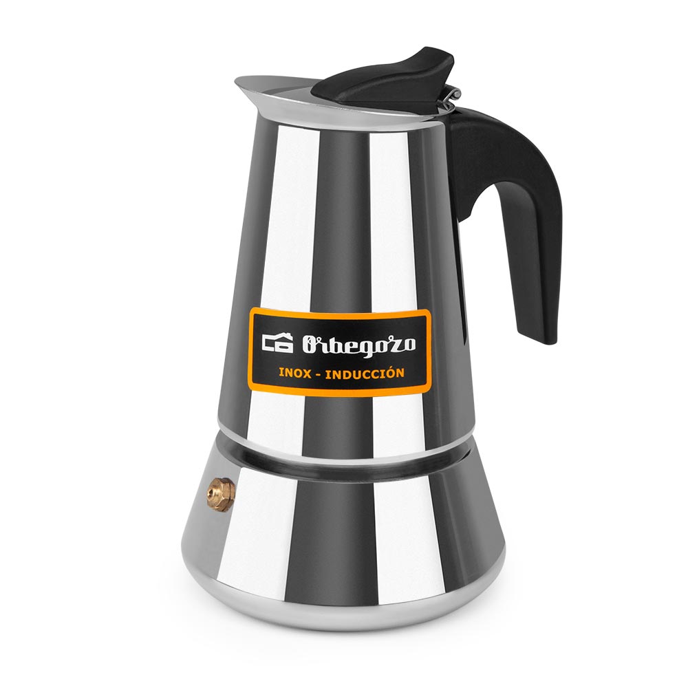 Orbegozo KFI 460 Cafetière en acier inoxydable résistante et polyvalente - Capacité de 4 tasses - Convient à tous types de brûleurs - Poignée ergonomique - Arôme maximal - Passe au lave-vaisselle