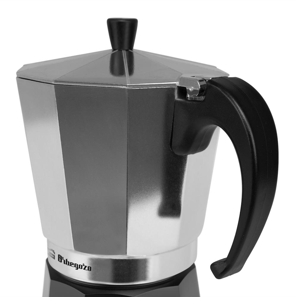 Orbegozo KFM 1230 Cafetière en aluminium pour 12 tasses - Préparez facilement de délicieux cafés et autres boissons - Poignée ergonomique et valve de sécurité - Compatible avec différents types de cuisines