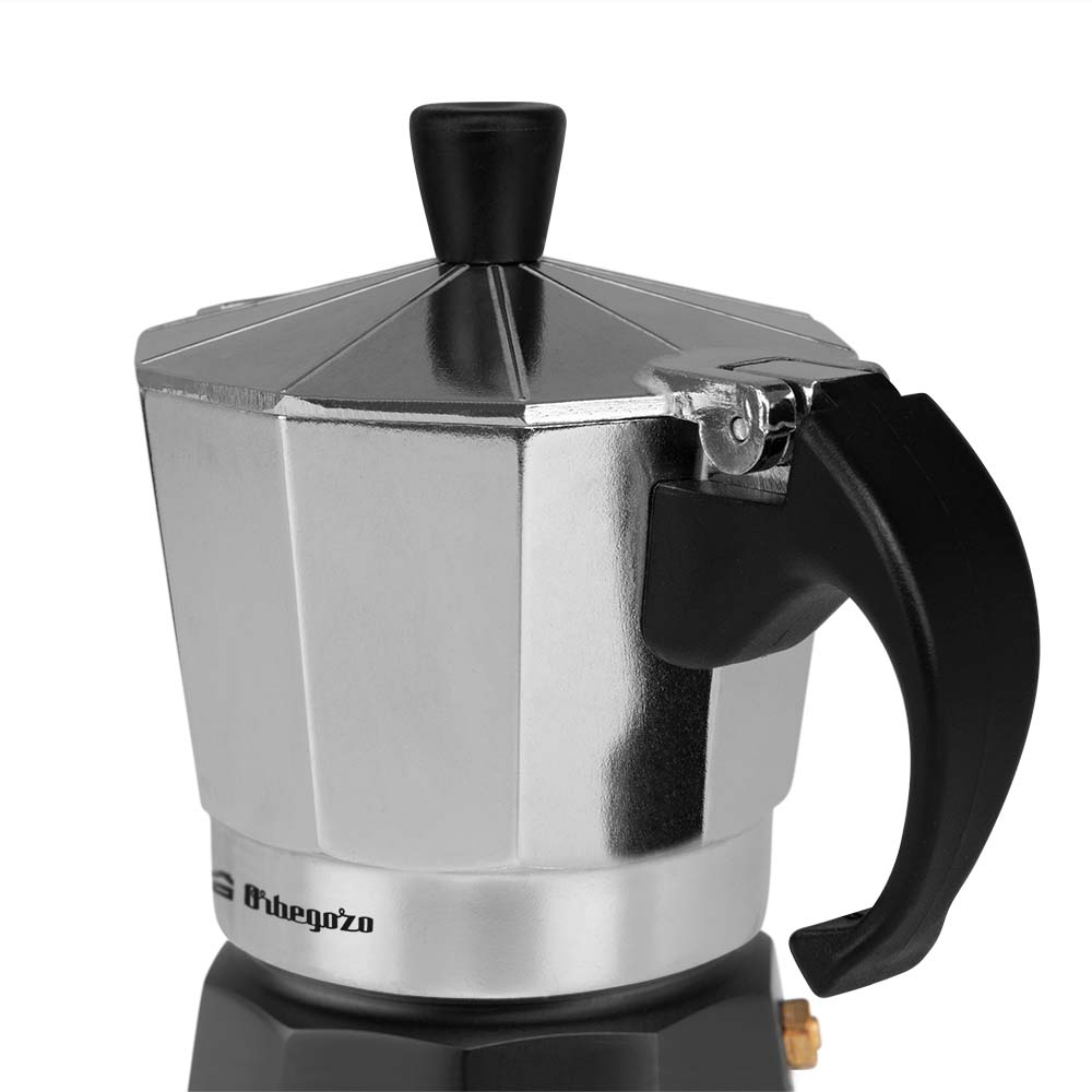 Orbegozo KFM 330 Cafetière en Aluminium pour Trois Tasses - Poignée Ergonomique - Soupape de Sécurité - Compatible avec Cuisinières à Gaz, Électriques ou Vitrocéramiques - Nettoyage Facile