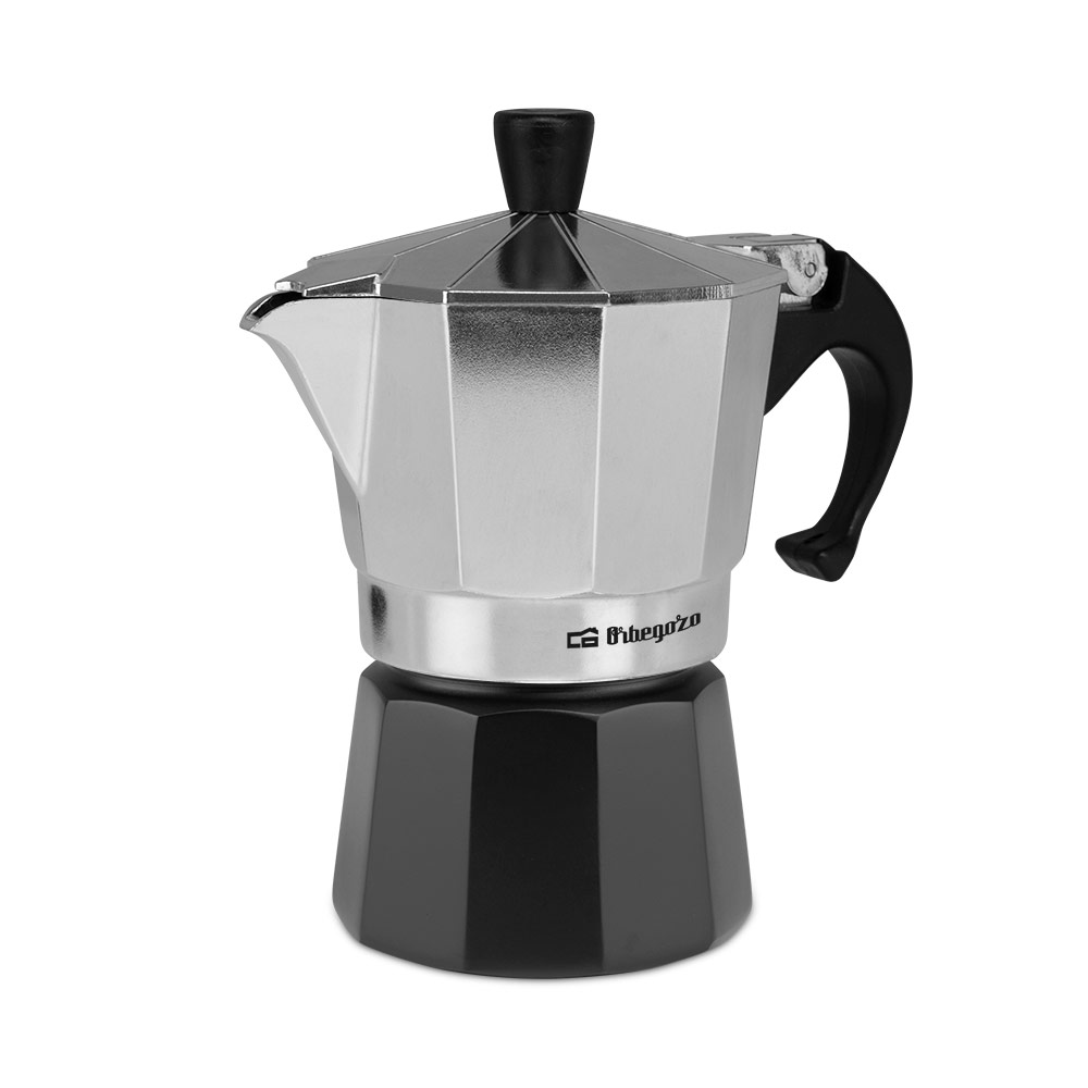 Orbegozo KFM 330 Cafetière en Aluminium pour Trois Tasses - Poignée Ergonomique - Soupape de Sécurité - Compatible avec Cuisinières à Gaz, Électriques ou Vitrocéramiques - Nettoyage Facile