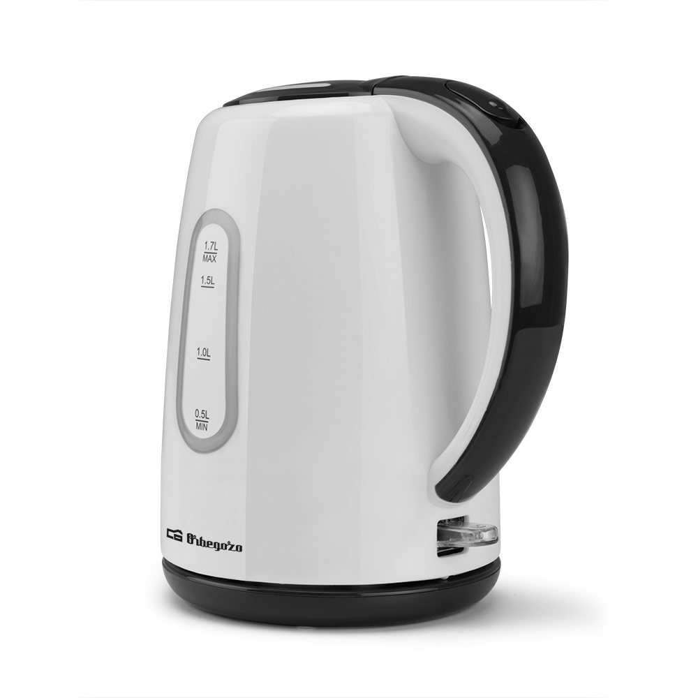 Orbegozo KT 6004 Bouilloire Rapide et Sûre - Puissante 1850-2200W - Capacité 1,7L - Poignée Touche Froide - Visualiseur de Niveau - Résistance Cachée - Base Rotative à 360°
