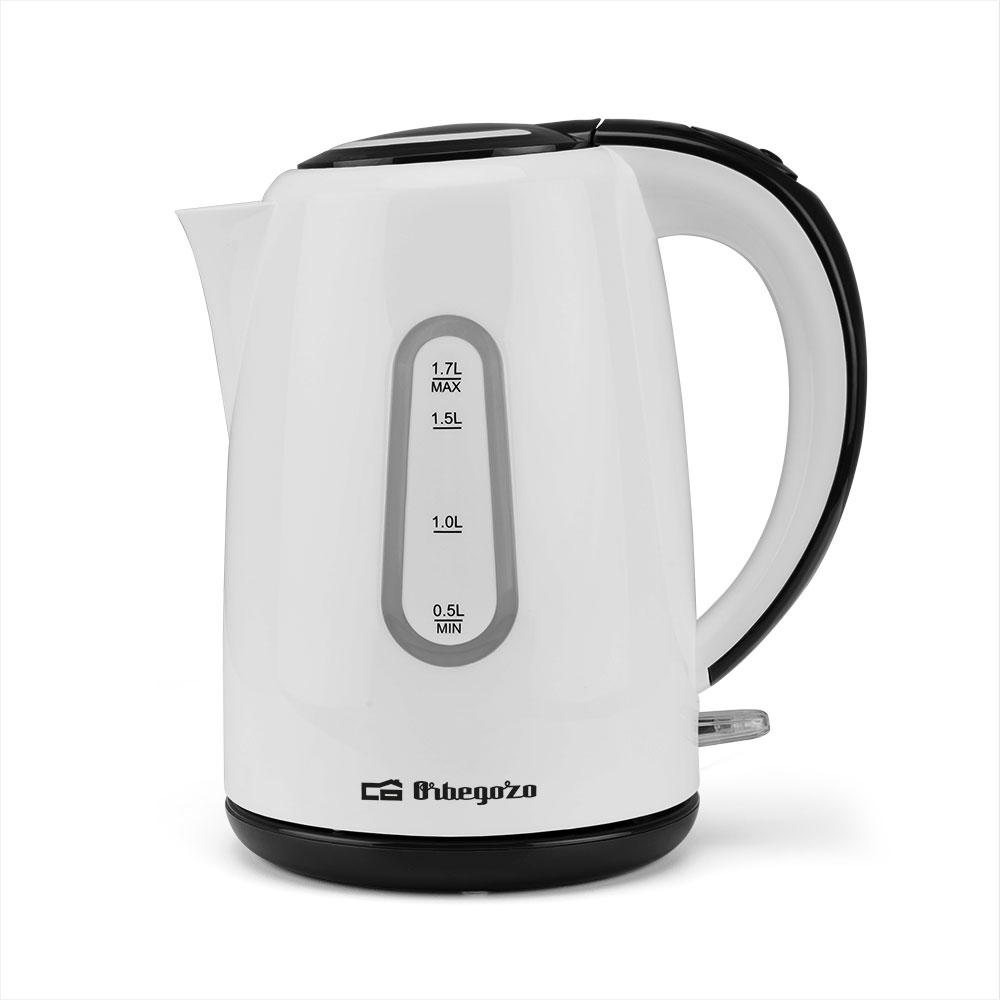 Orbegozo KT 6004 Bouilloire Rapide et Sûre - Puissante 1850-2200W - Capacité 1,7L - Poignée Touche Froide - Visualiseur de Niveau - Résistance Cachée - Base Rotative à 360°