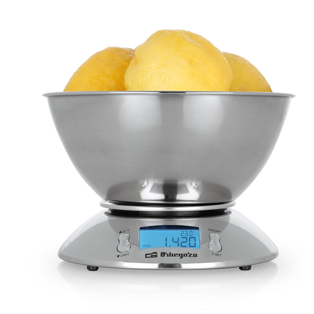 Orbegozo PC 2011 Poids de cuisine électronique - Précision et facilité dans la cuisine - Boîtier et bol en acier inoxydable - Écran rétro éclairé