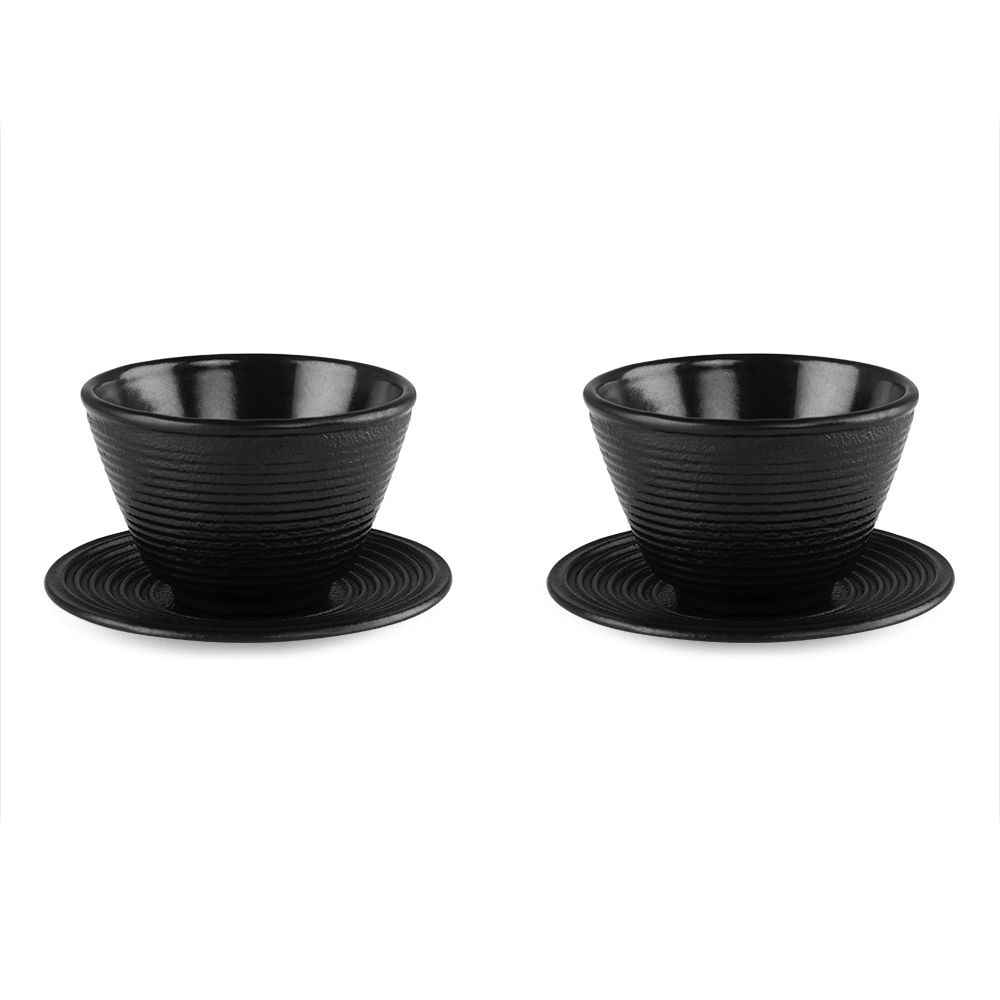 Orbegozo Tetsubin Mug Set – Design japonais – Fonte – 120 ml – Comprend des sous-verres – Profitez du thé avec style et qualité