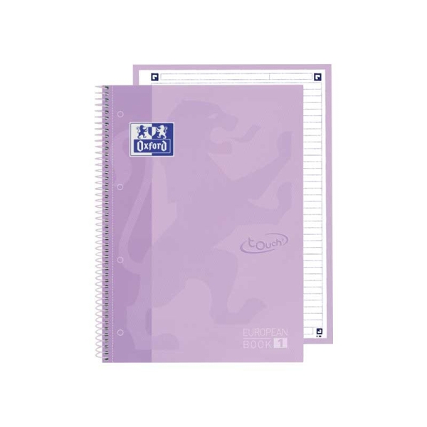 Oxford Europeanbook 1 Touch Pack de 3 Cahiers Spirales Format A4+ Quadrillé 5x5mm - 80 Feuilles 90gr - Couverture Extra Rigide Soft Touch - Coffret Couleur - Couleurs Pastel Assorties
