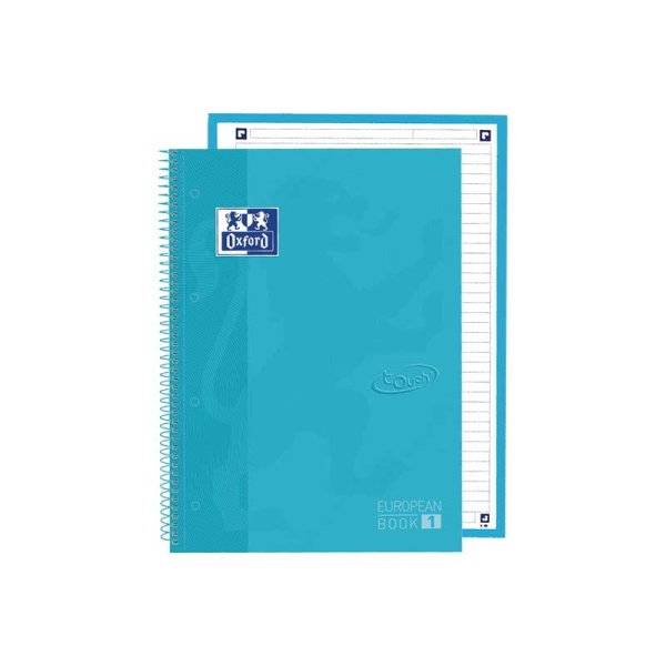 Oxford Europeanbook 1 Touch Pack de 3 Cahiers Spirales Format A4+ Quadrillé 5x5mm - 80 Feuilles 90gr - Couverture Extra Rigide Soft Touch - Coffret Couleur - Couleurs Pastel Assorties