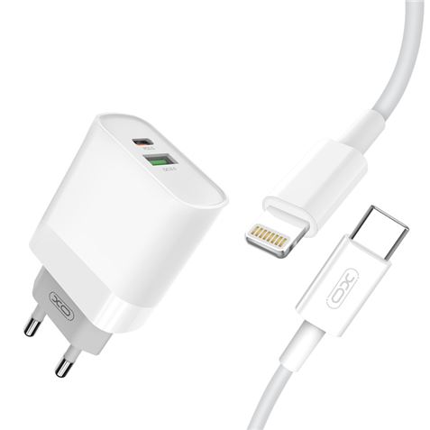 Pack chargeur secteur XO L64 1x USB-A, 1x USB-C 18W Quick Charge 3.0 + Câble USB-C vers Lightning 1m