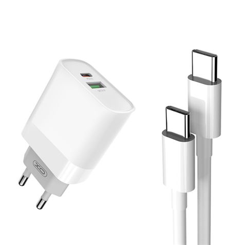 Pack chargeur secteur XO L64 1x USB-A, 1x USB-C 18W Quick Charge 3.0 + Câble USB-C vers USB-C 1m