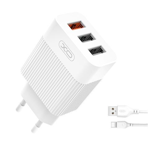 Pack chargeur secteur XO L72 1x USB-A 18W Quick Charge 3.0, 2x USB-A + câble USB-A vers USB-C