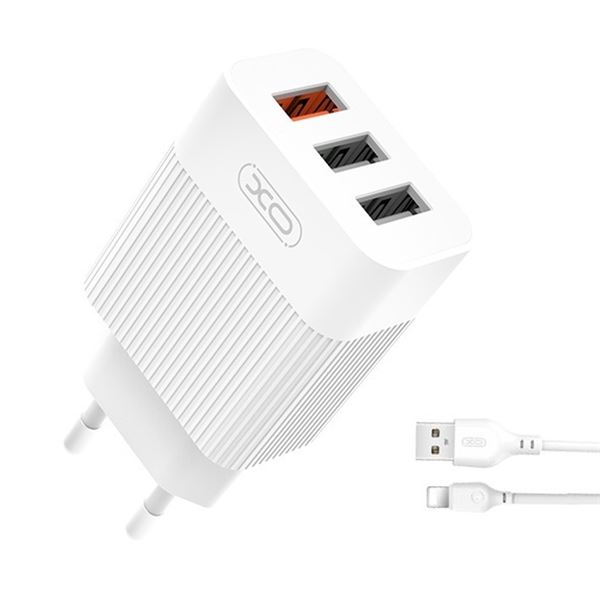Pack chargeur secteur XO L72 1x USB-A 18W Quick Charge 3.0, 2x USB-A + USB-A vers câble Lightning