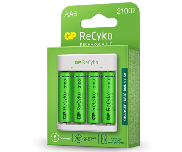 Pack chargeur USB GP ReCyko + 4 piles rechargeables 2100mAh AA