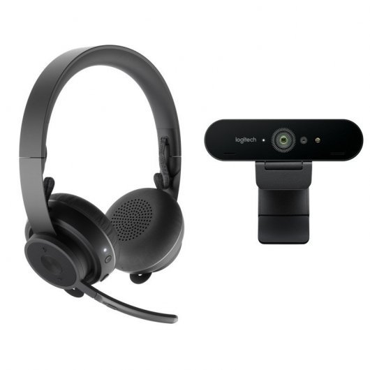 Pack de collaboration vidéo Bluetooth professionnel Logitech Webcam Brio UHD 4K + casque sans fil Zone - Noir