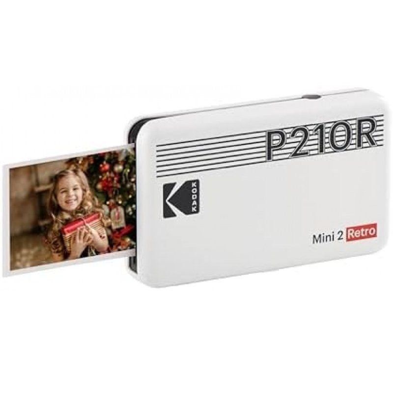 Pack Imprimante Photo Portable Bluetooth Rétro Kodak Mini 2 + 60 Feuilles de Papier Photo - Format d'impression 5,3x8,6 cm - Alimenté par Batterie - Couleur Blanc