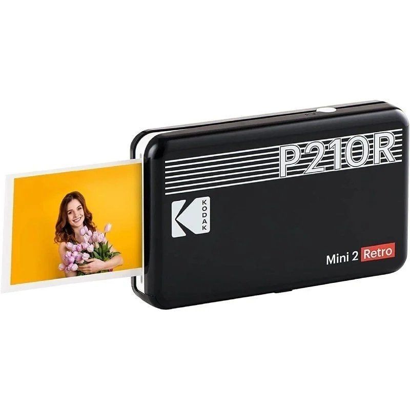 Pack Imprimante Photo Portable Bluetooth Rétro Kodak Mini 2 + 60 Feuilles de Papier Photo - Format d'impression 5,3x8,6 cm - Alimenté par Batterie - Couleur Noir