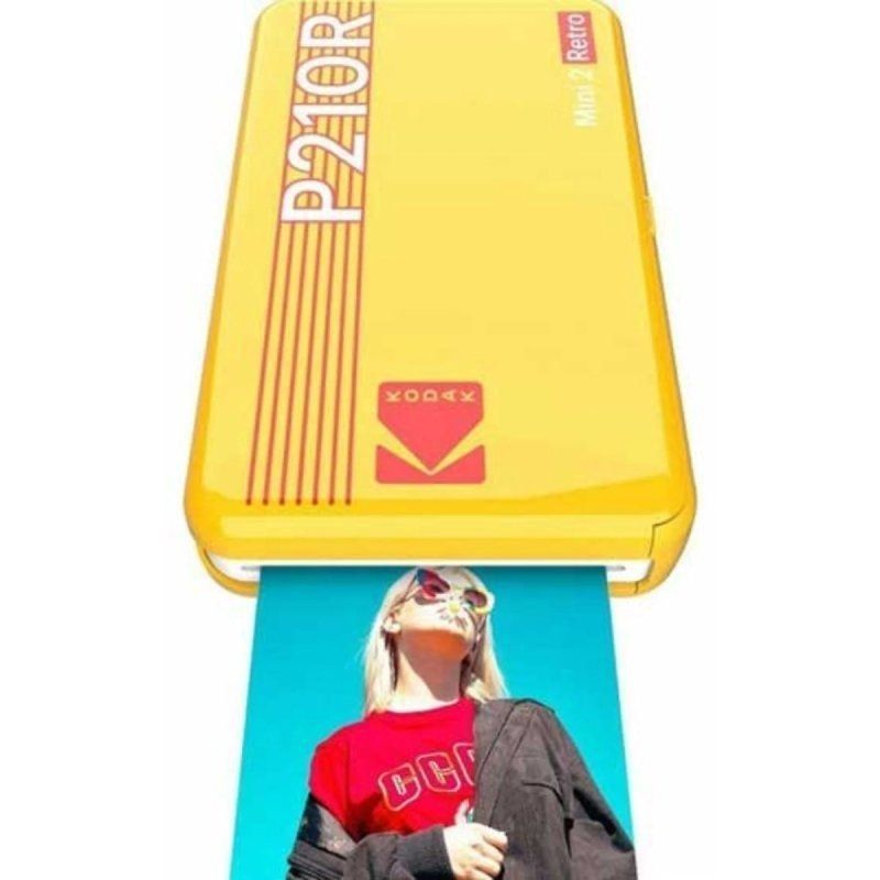 Pack Imprimante Photo Portable Bluetooth Rétro Kodak Mini 2 + 60 Feuilles de Papier Photo - Format d'impression 5,3x8,6 cm - Alimenté par Batterie - Couleur Jaune