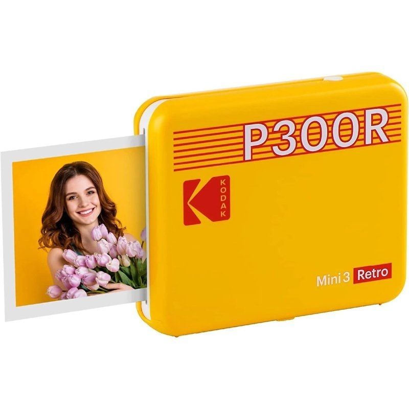 Pack Imprimante Photo Portable Bluetooth Rétro Kodak Mini 3 + 60 Feuilles de Papier Photo - Format d'impression 7,62x7,62 cm - Alimenté par Batterie - Couleur Jaune