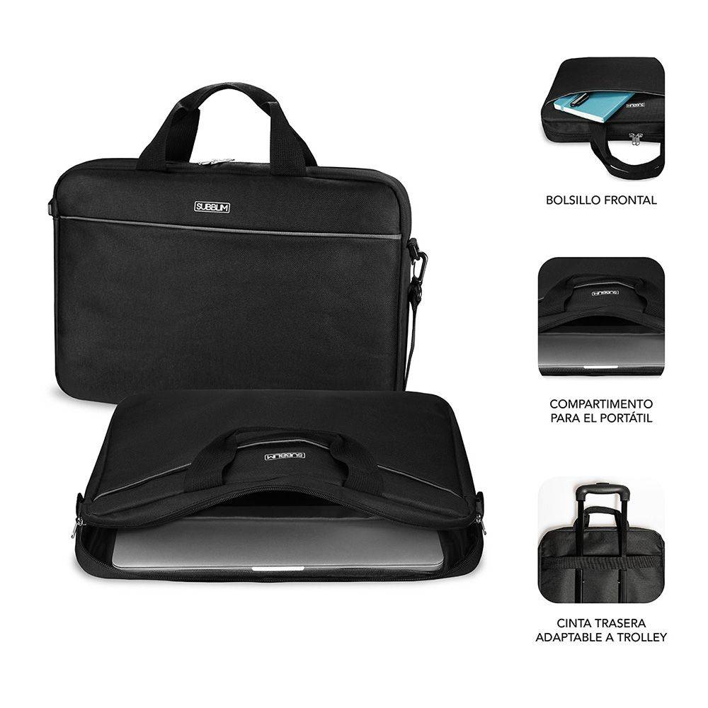 Pack Malette Subblim Select avec Souris Sans Fil - jusqu'à 15.6 Pouces - Intérieur Rembourré et Renforcé - Compartiment Séparé pour Ordinateur Portable - Souris Sans Fil Ergonomique et Extra Fine - Capteur Optique 1200 dpi - Couleur Noir
