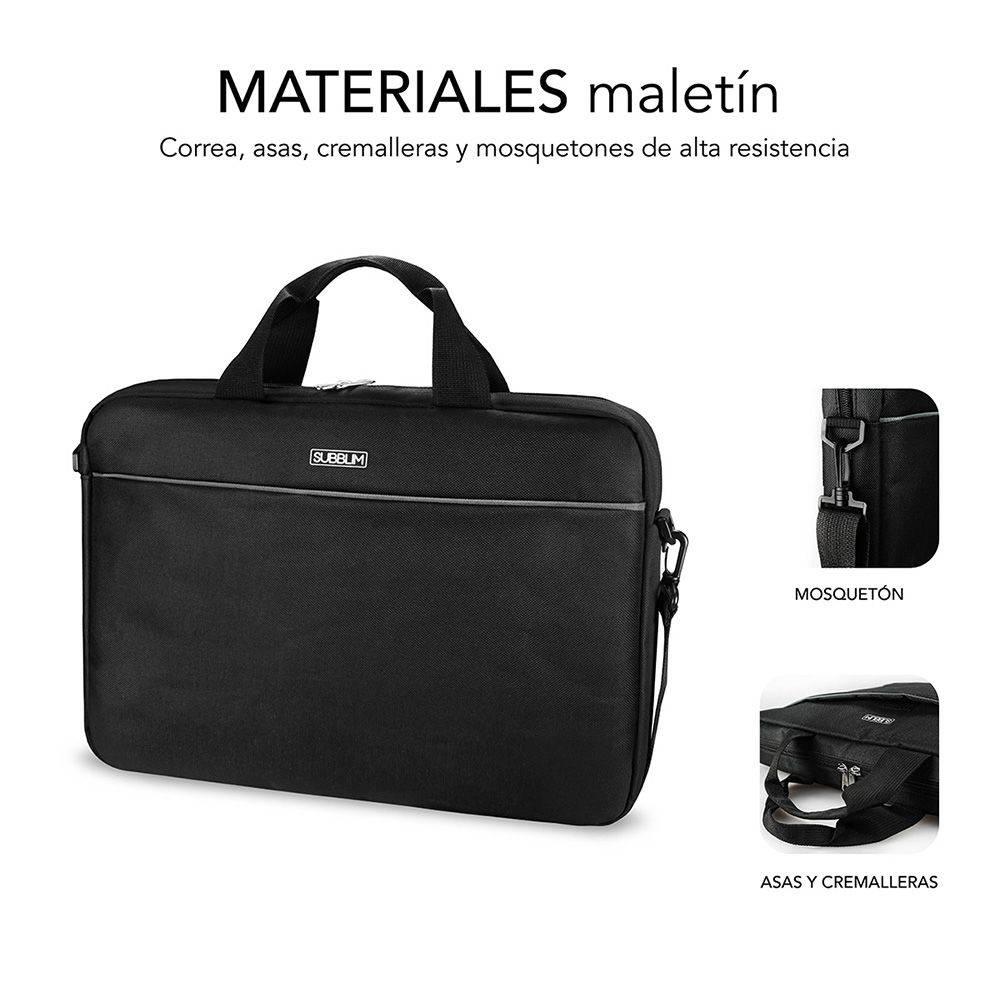 Pack Malette Subblim Select avec Souris Sans Fil - jusqu'à 15.6 Pouces - Intérieur Rembourré et Renforcé - Compartiment Séparé pour Ordinateur Portable - Souris Sans Fil Ergonomique et Extra Fine - Capteur Optique 1200 dpi - Couleur Noir