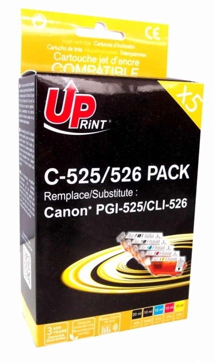 Canon 525/526 - Pack x 5 jet d'encre équivalent à PGI525, CLI526