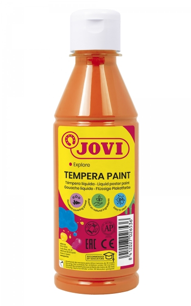Peinture Tempera Liquide Jovi - À base d'eau - Prête à l'emploi - Haut pouvoir couvrant - Séchage rapide - Excellente fluidité - Adhérence sur plusieurs surfaces - Couleur Orange