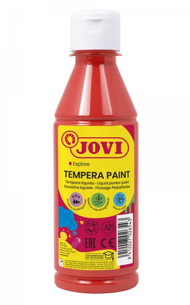 Peinture Tempera Liquide Jovi - À base d'eau - Prête à l'emploi - Haut pouvoir couvrant - Séchage rapide - Fluidité optimale - Adhérence sur plusieurs surfaces - Couleur Rouge