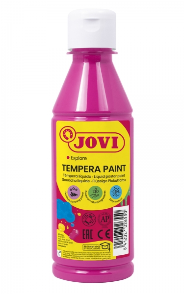 Peinture Tempera Liquide Jovi - À base d'eau - Prête à l'emploi - Haut pouvoir couvrant - Séchage rapide - Excellente fluidité - Adhérence sur Multiples Surfaces - Couleur Rose