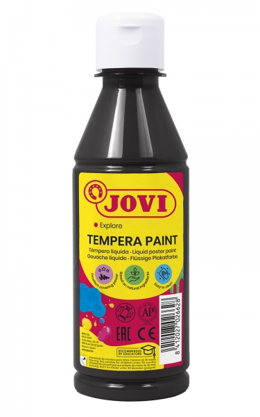 Peinture Tempera Liquide Jovi - À base d'eau - Prête à l'emploi - Haut pouvoir couvrant - Séchage rapide - Excellente fluidité - Adhérence sur plusieurs surfaces - Couleur Noir
