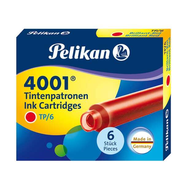 Pelikan Boîte de 6 Cartouches 4001 TP/6 - Compatible avec les Stylos Plume Pelikan 4001 - Couleur Rouge