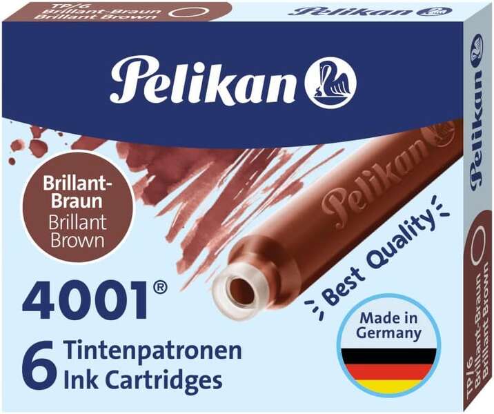 Pelikan Boite de 6 Cartouches 4001 TP/6 Encre Haute Qualité - Compatible Stylos Plume - Couleur Marron