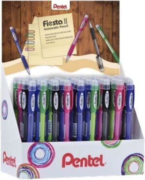 Pentel Fiesta II Lot de 36 porte-mines HB 0,5 mm avec caoutchouc - Comprend 2 recharges - Grip en caoutchouc - Design ergonomique - Couleurs assorties