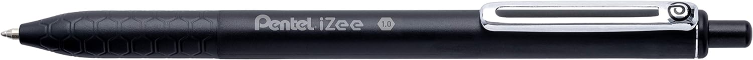 Pentel iZee Pack de 4 Stylos à Bille Rétractables - Pointe 0,7 mm - Course 0,35 mm - Clip Métal - Couleurs Noir, Bleu, Rouge et Vert