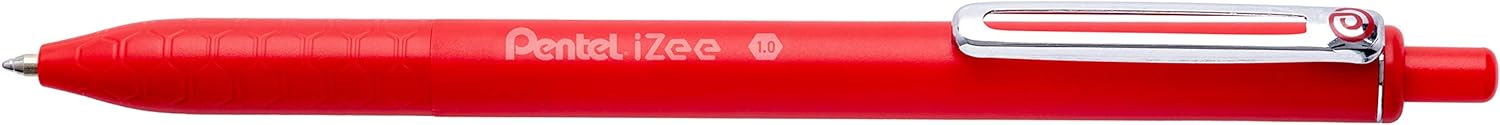 Pentel iZee Pack de 4 Stylos à Bille Rétractables - Pointe 0,7 mm - Course 0,35 mm - Clip Métal - Couleurs Noir, Bleu, Rouge et Vert