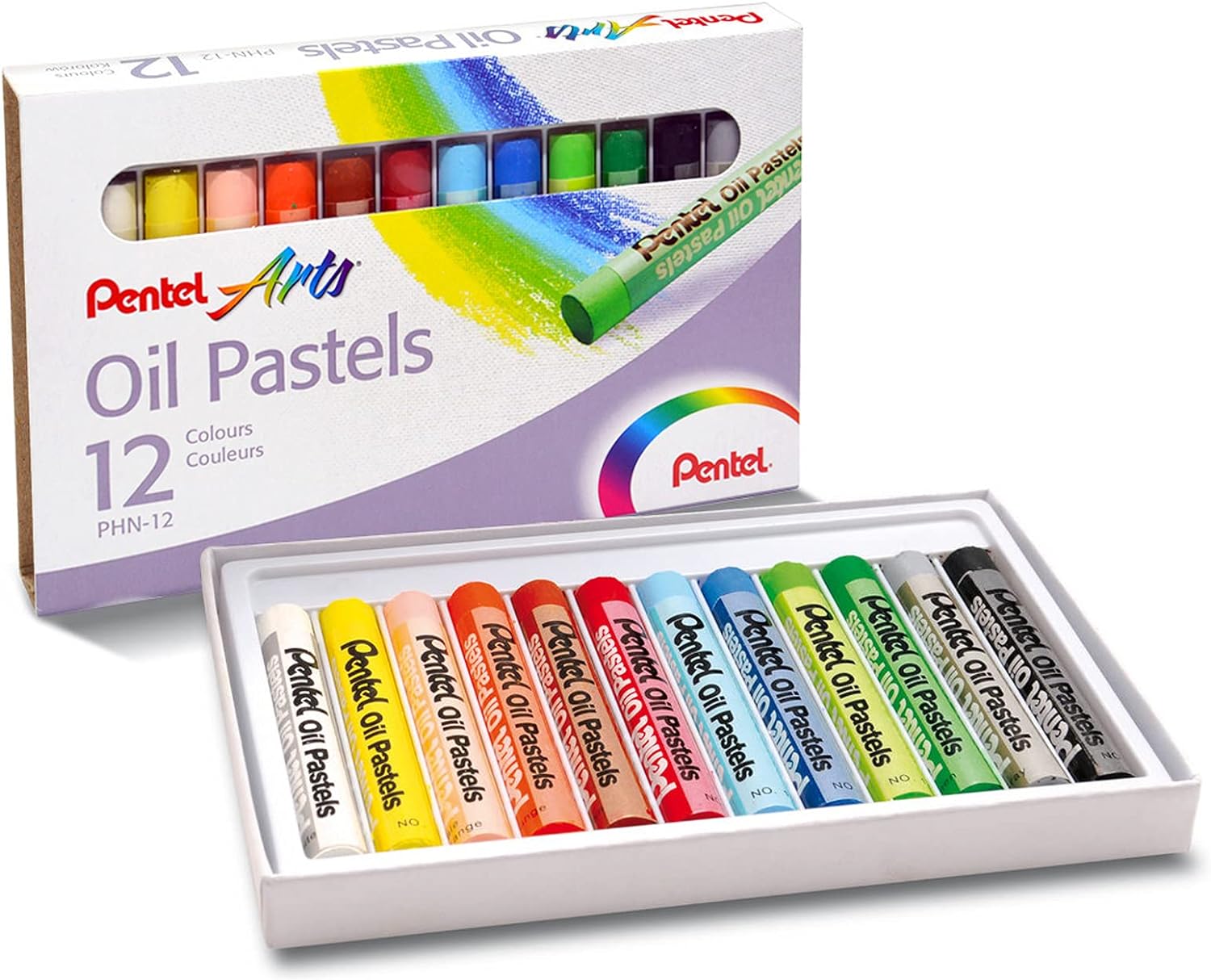 Pentel Pastels à l'huile Lot de 12 pastels à l'huile - Doux, crémeux et séchage lent - Couleurs assorties