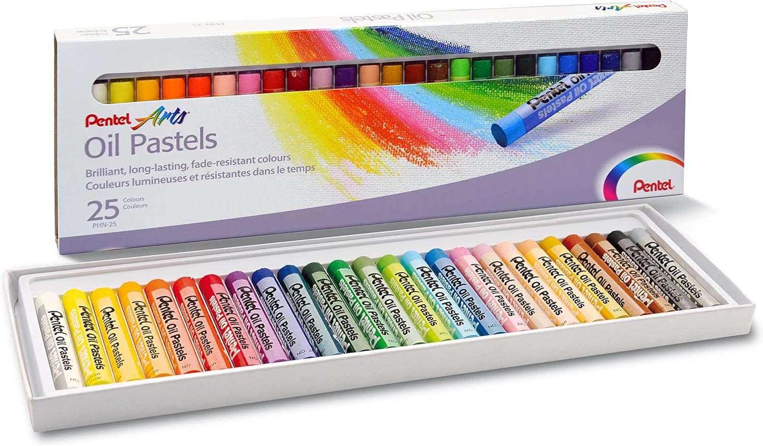 Pentel Pastels à l'huile Lot de 25 pastels à l'huile - Doux, crémeux et séchage lent - Couleurs assorties