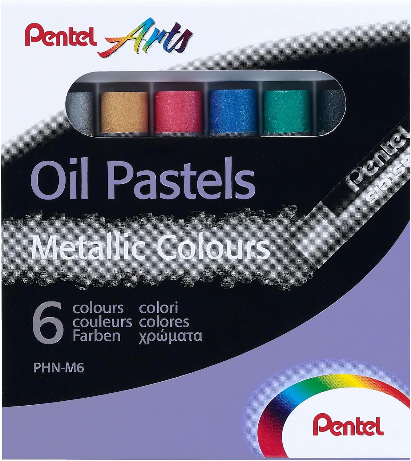 Pentel Pastels à l'huile Lot de 6 pastels à l'huile métalliques - Doux, crémeux et séchage lent - Couleurs métalliques assorties
